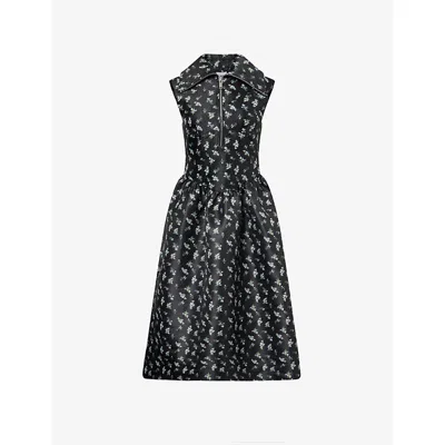 Ganni Womens Floral Jacquard Sleeveless Woven Midi Dress Black
