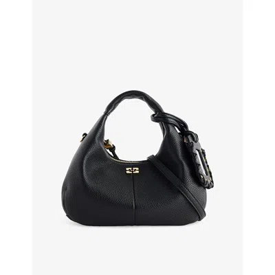 Ganni Womens Black Hobo Mini Faux-leather Hobo Bag