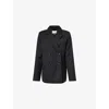 Ganni Womens Black Peak-lapels Relaxed-fit Stretch-woven Blazer In Black