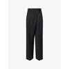 Ganni Womens Black Pleated Wide-leg Wool Trousers In Black