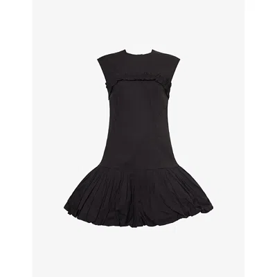 Ganni Womens  Puffball Sleeveless Stretch-cotton Mini Dress In Black