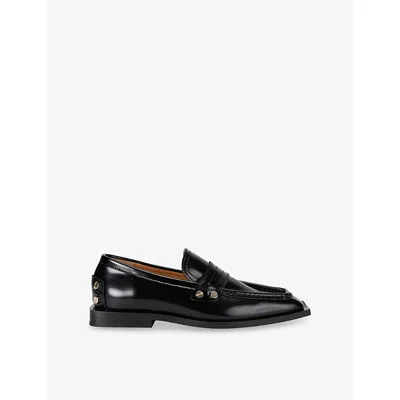 Ganni Womens Black Stud-embellished Faux-leather Loafers Eur 38/5 Uk