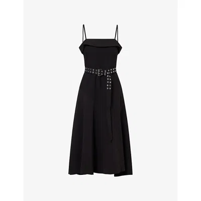 Ganni Womens Black Twill Suiting Woven Midi Dress
