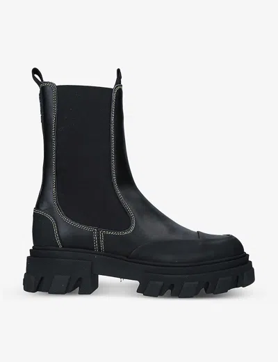 Ganni Womens Black Xl Leather Chelsea Boots Eur 37 / 4 Uk