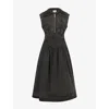 Ganni Womens Black Zip-up Sleeveless Cotton Midi Dress