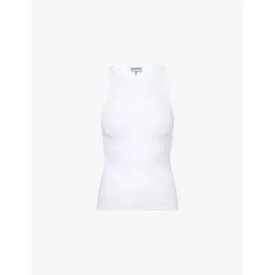 Ganni Womens Bright White Logo-embroidered Cotton Tank Top