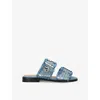 Ganni Lace Double-strap Mules Eyelet Detailing In Denim