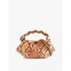 Ganni Womens Bou Mini Snake-print Leather-blend Top-handle Bag Buckthorn Brown In Buckthorn Brown