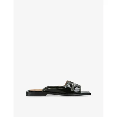 Ganni Womens Black Butterfly Faux-leather Flat Sandals Eur 38/5 Uk