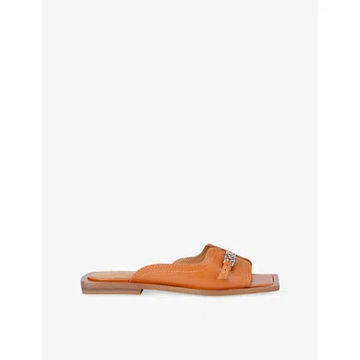 Ganni Womens Camel Butterfly Faux-leather Flat Sandals Eur 38/5 Uk In Brown