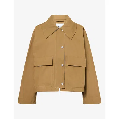 Ganni Womens Canvas Short Barn Cotton Jacket Ermine In Green