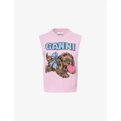 GANNI WOMENS GANNI PUPPY ROUND-NECK WOOL-BLEND VEST