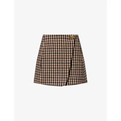 Ganni Checked Mini Skirt In Brown