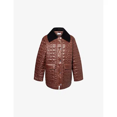 GANNI WOMENS CHICORY COFFEE G SHINY QUILT MIDI JACKET