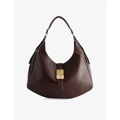 Ganni Womens Chicory Coffee Kat Large Leather-blend Shoulder Bag In Brown