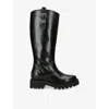 Ganni Buckle Knee-high Leather Lug Round Boots In Brown