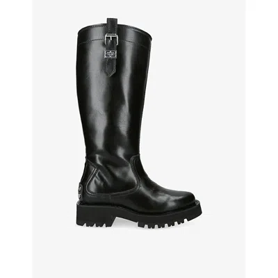 Ganni Womens Dark Brown Studs High Crinkle Faux-leather Boots Eur 38/5 Uk