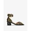 Ganni Khaki Feminine Buckle Open Cut Heels In Dark Green