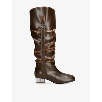 Ganni Womens Dark Green Butterfly Slouchy Faux-leather Knee-high Boots Eur 38/5 Uk