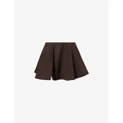 Ganni Womens Demitasse Peacoat Flared Wool-blend Mini Skirt In Brown