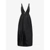 Ganni Black Long Dress With A V-neck Embellished With Studs In Black