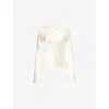 Ganni Womens Bell-sleeves Curved-neckline Satin Blouse Egret In White