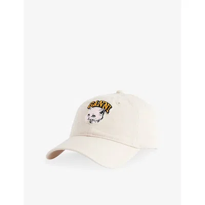 Ganni Womens Egret Brand-embroidered Cotton-canvas Cap In Neutral