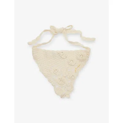 Ganni Womens Egret  Logo Cotton Crochet Scarf In White