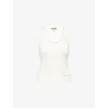 Ganni Womens  Scoop-neck Logo-plaque Ribbed Cotton-jersey Tank Top