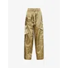 Ganni Womens Boa Elasticated Patch-pocket Shell Trousers In Green