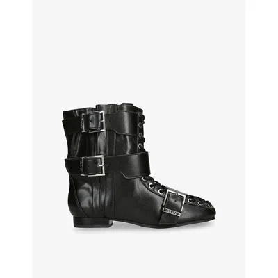 Ganni Womens Black Eyelets Lace-up Faux-leather Ankle Boots Eur 37 / 4 Uk