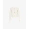 Ganni Womens Antique White Floral-print Embellished-button Wool-blend Knitted Cardigan