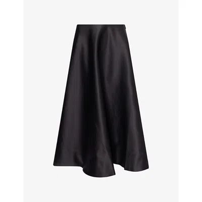 Ganni Womens Black A-line Satin Midi Skirt