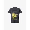 Ganni Crew-neck Cotton T-shirt With Banana Print In Gray