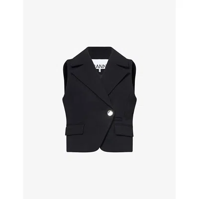 Ganni Womens Black Bonded Double-breasted Crepe Vest