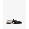 Ganni Big Bow Slingback Pointed-toe Flats In Black