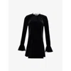 Ganni Womens Bow-trim A-line Velvet Stretch Recycled-polyester Mini Dress Black In Black