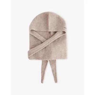 Ganni Womens Brand-embroidered Wool-blend Balaclava Almond Milk In White