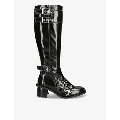 Ganni Feminine Faux Leather Knee-high Boots In Black
