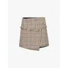 Ganni Checked Wrap Mini Skirt In Tigers Eye