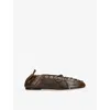 Ganni Khaki Oleatex Lace-up Ballerina Flats