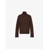 Ganni Womens Shaved Chocolate High-neck Open-back Wool-blend Jumper In Brown