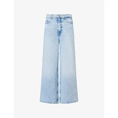 Ganni Womens Light Blue Stone High-rise Wide-leg Denim-blend Jeans