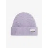 Ganni Logo-patch Ribbed Knit Beanie In Lavender Blue