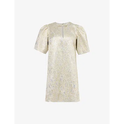 GANNI WOMENS GOLD SILVER METALLIC A-LINE RECYCLED POLYESTER-BLEND MINI DRESS