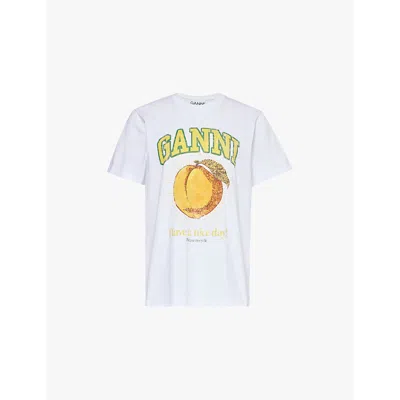 GANNI WOMENS BRIGHT WHITE PEACH GRAPHIC-PRINT COTTON T-SHIRT XXXL