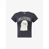 Ganni Women Black T-shirt With Round Neck And Maxi Logo On The Front In Cotton Woman In Blue