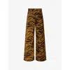 Ganni Womens Khaki Printed Baggy-fit Cotton-blend Jeans In Brown