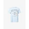 Ganni Light Blue Crewneck T-shirt With Maxi Logo On The Front