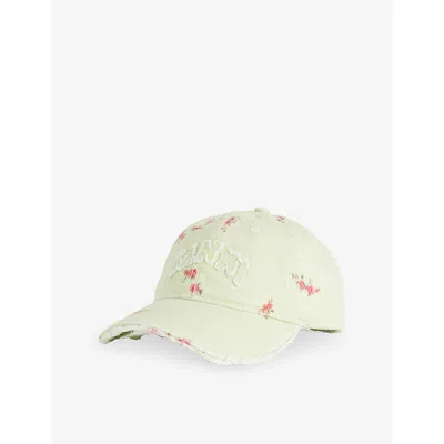 Ganni Womens Seedling Printed Washed Canvas Cap In Green